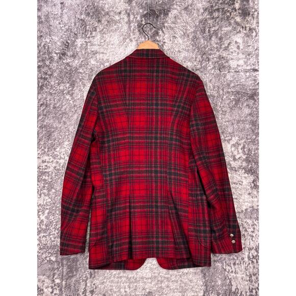 Vintage Pendleton Jacket Large Mens Red Plaid Wool Flannel Blazer Shirt - Picture 3 of 9